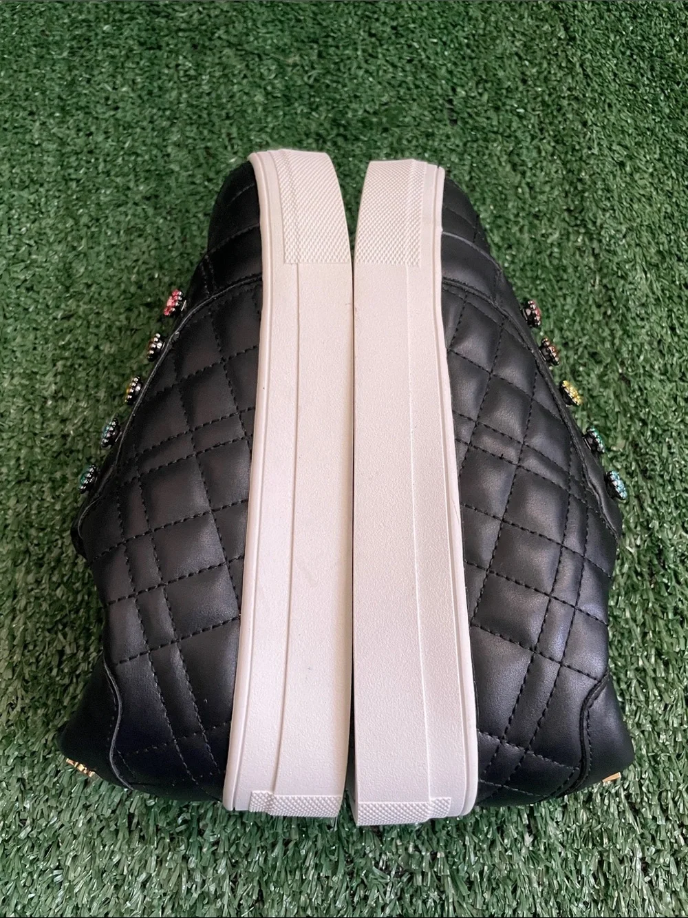 Kurt Geiger London Kids Mini Liviah Quilt Sneakers size 4 Black Floral Gems